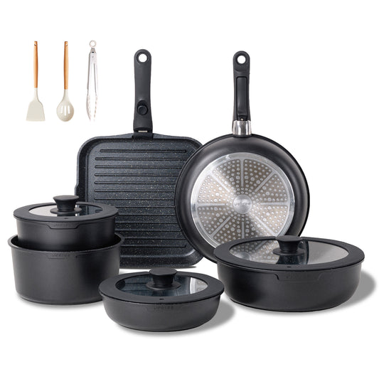 Juego de ollas y sartenes antiadherentes JEETEE de 26 piezas, juego de utensilios de cocina con mango extraíble