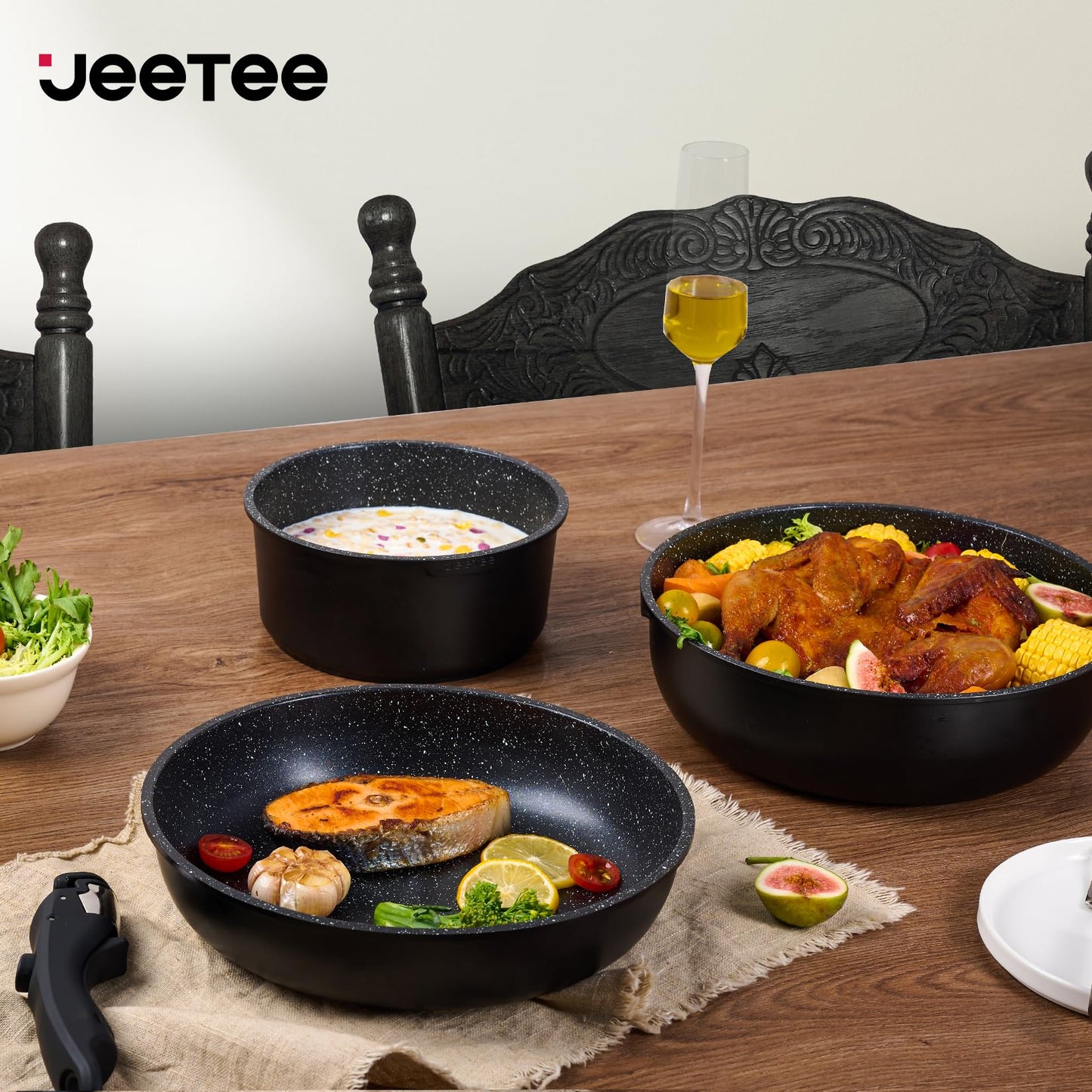 JEETEE Pots and Pans Set Non Stick 26pcs, Cookware Set with Removable Handle
