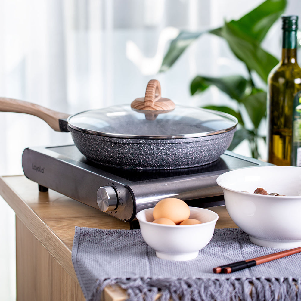 JEETEE Skillet Frying Pan, Granite Stone Coating Cookware, Grey